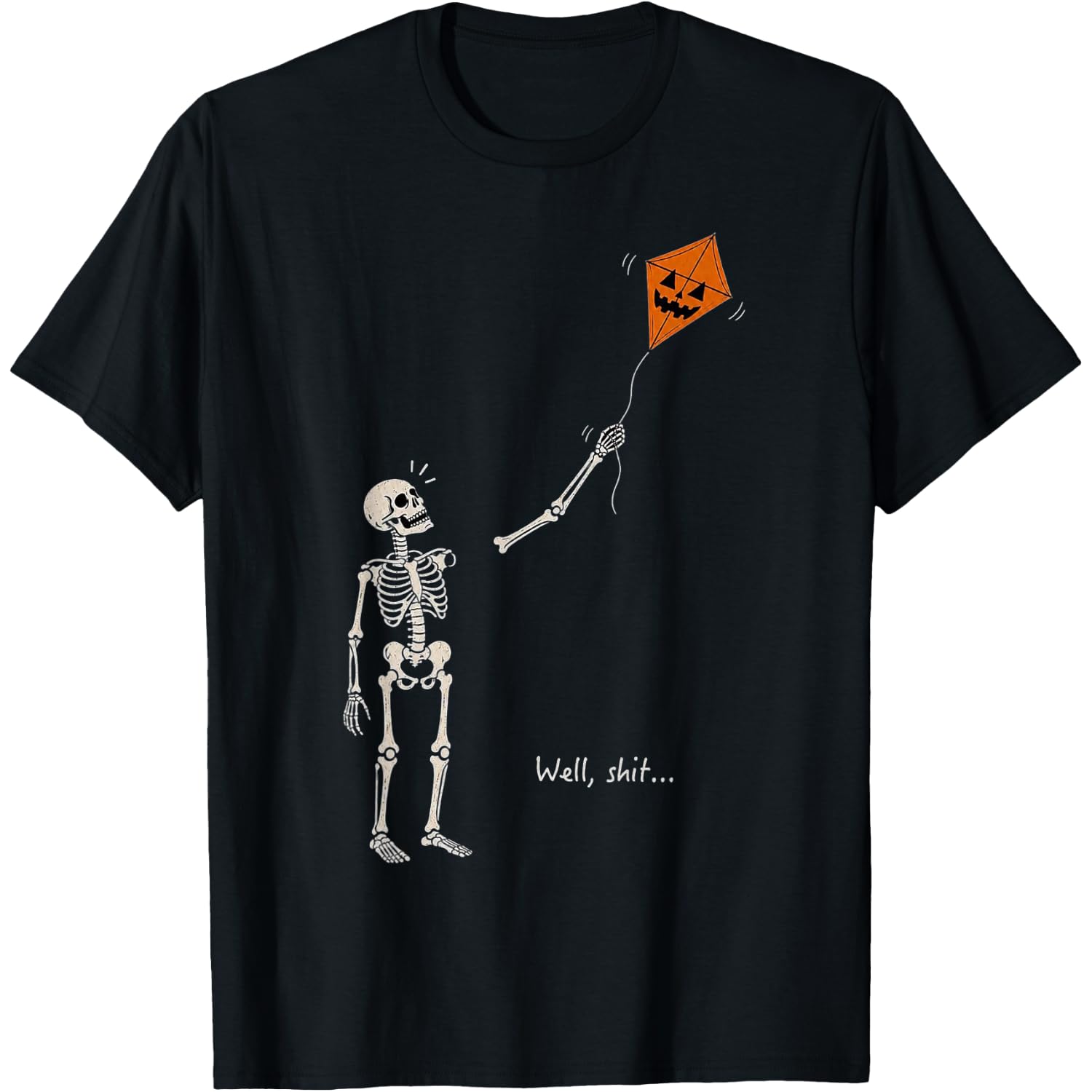 Well Skeleton Holding Kite Gothic Halloween T-Shirt