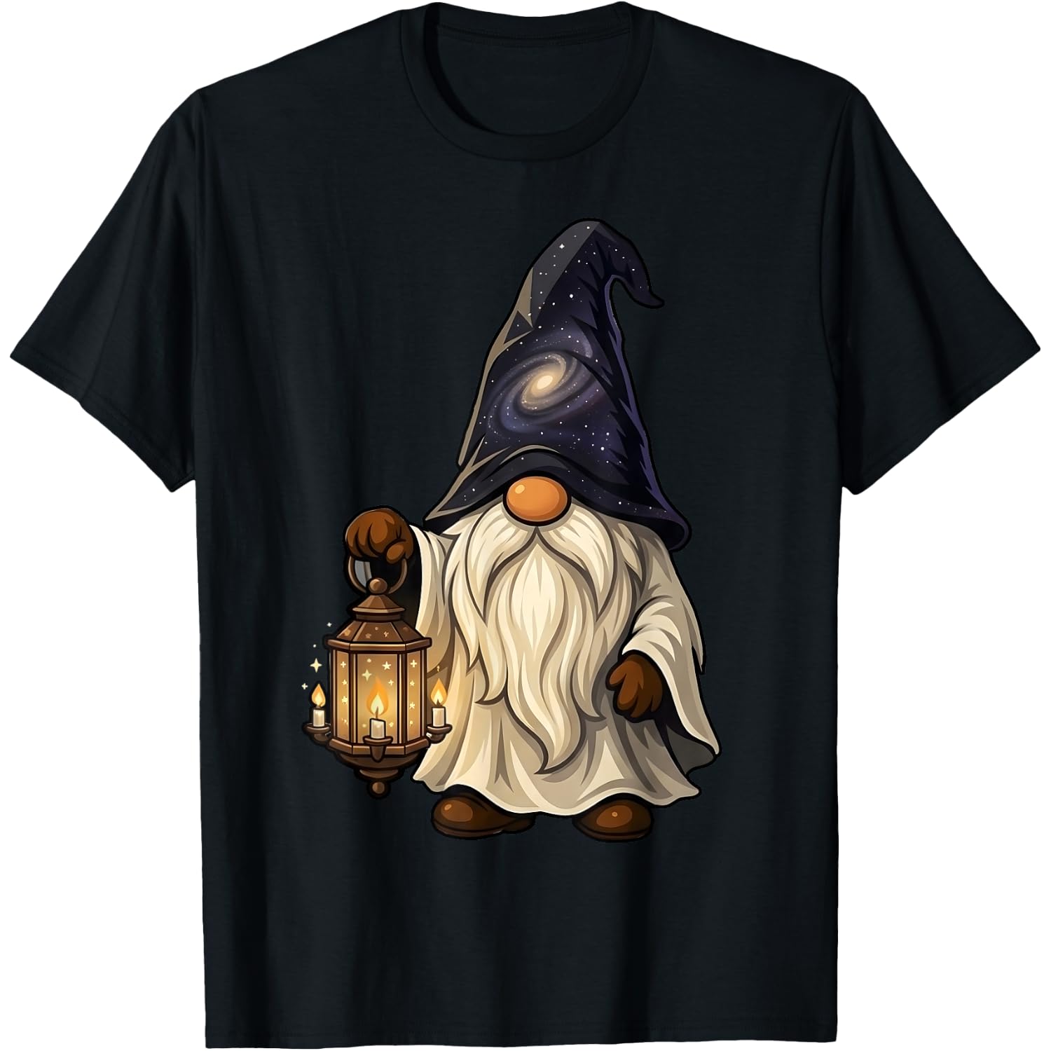 White Gnome with Lantern at Night Funy Halloween Men Women T-Shirt
