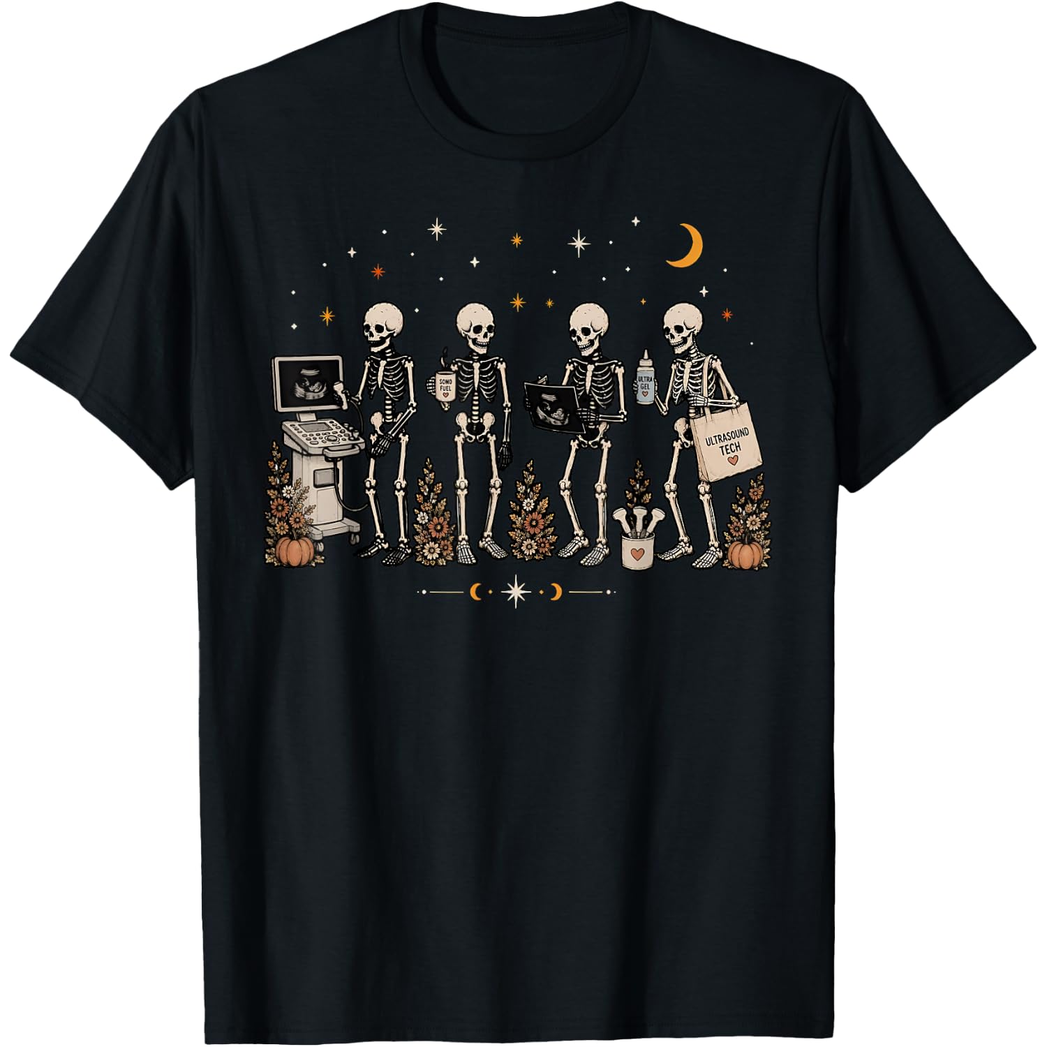 Wildflower Skeleton Sonographer Ultrasound Tech Halloween T-Shirt