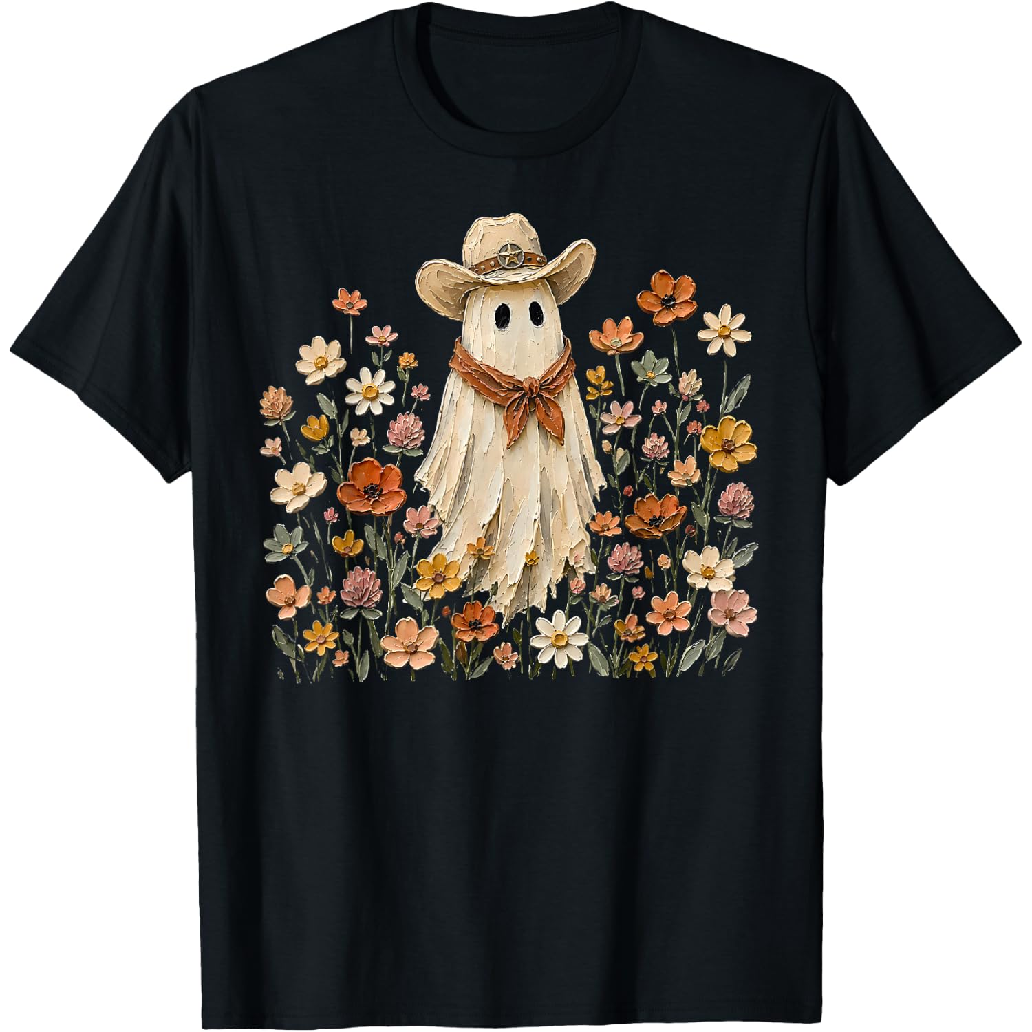 Wildflowers Cowboy Ghost Western Floral Spooky Halloween T-Shirt