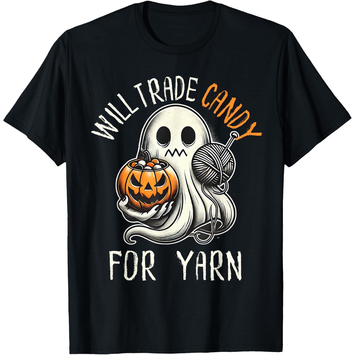 Will Trade Candy For Yarn Funny Knitting Crochet Halloween T-Shirt