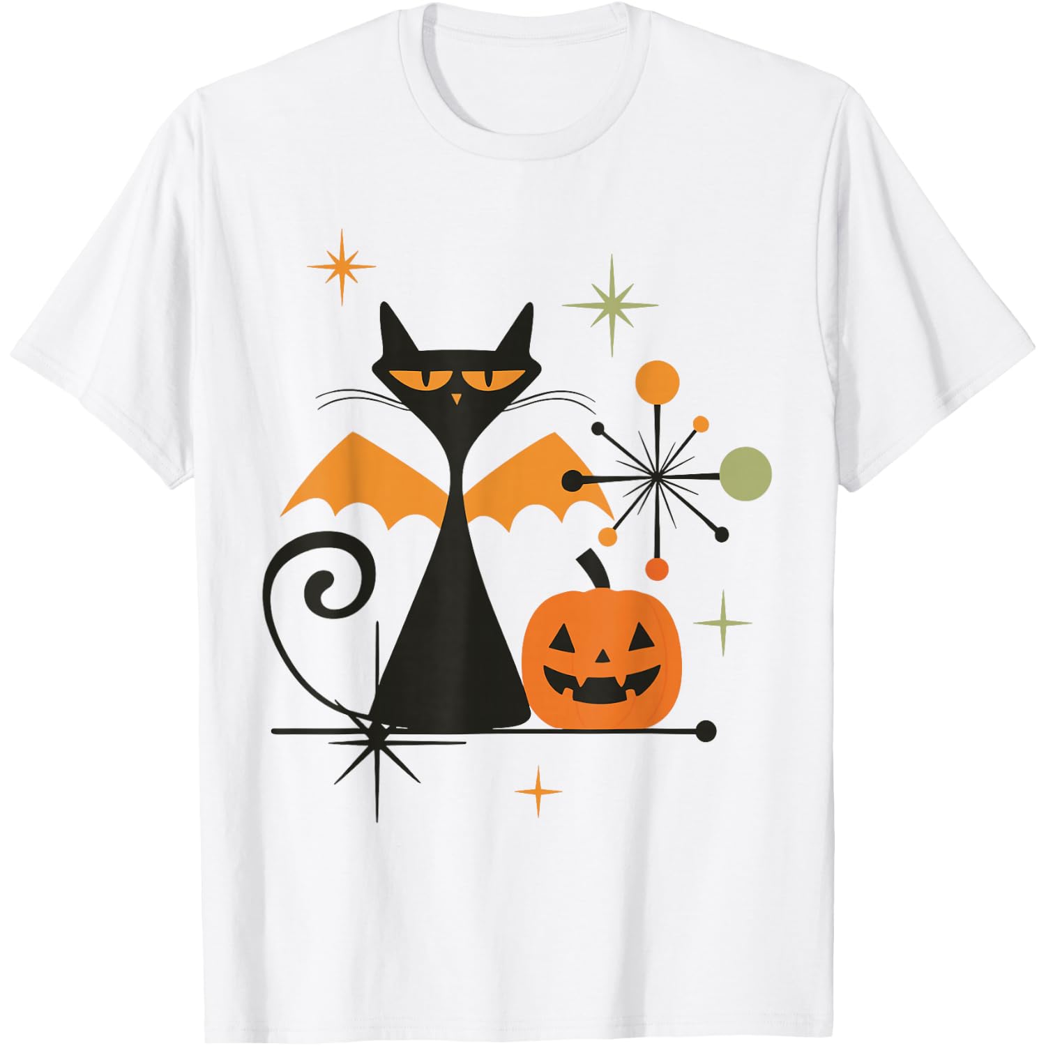Witch Cat Retro Halloween Vintage Atomic Mid Century T-Shirt