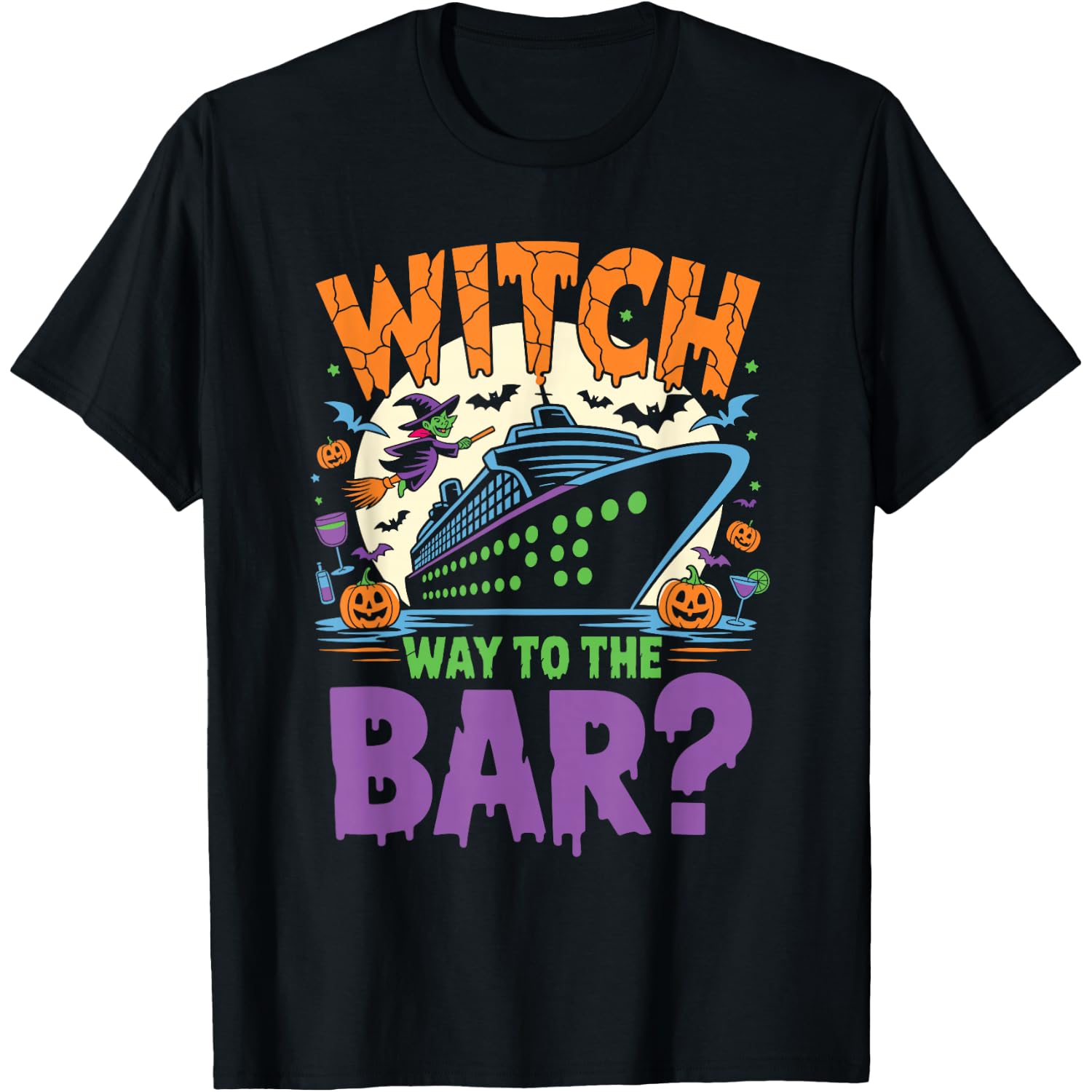 Witch Way to the Bar Funny Halloween Cruise T-Shirt