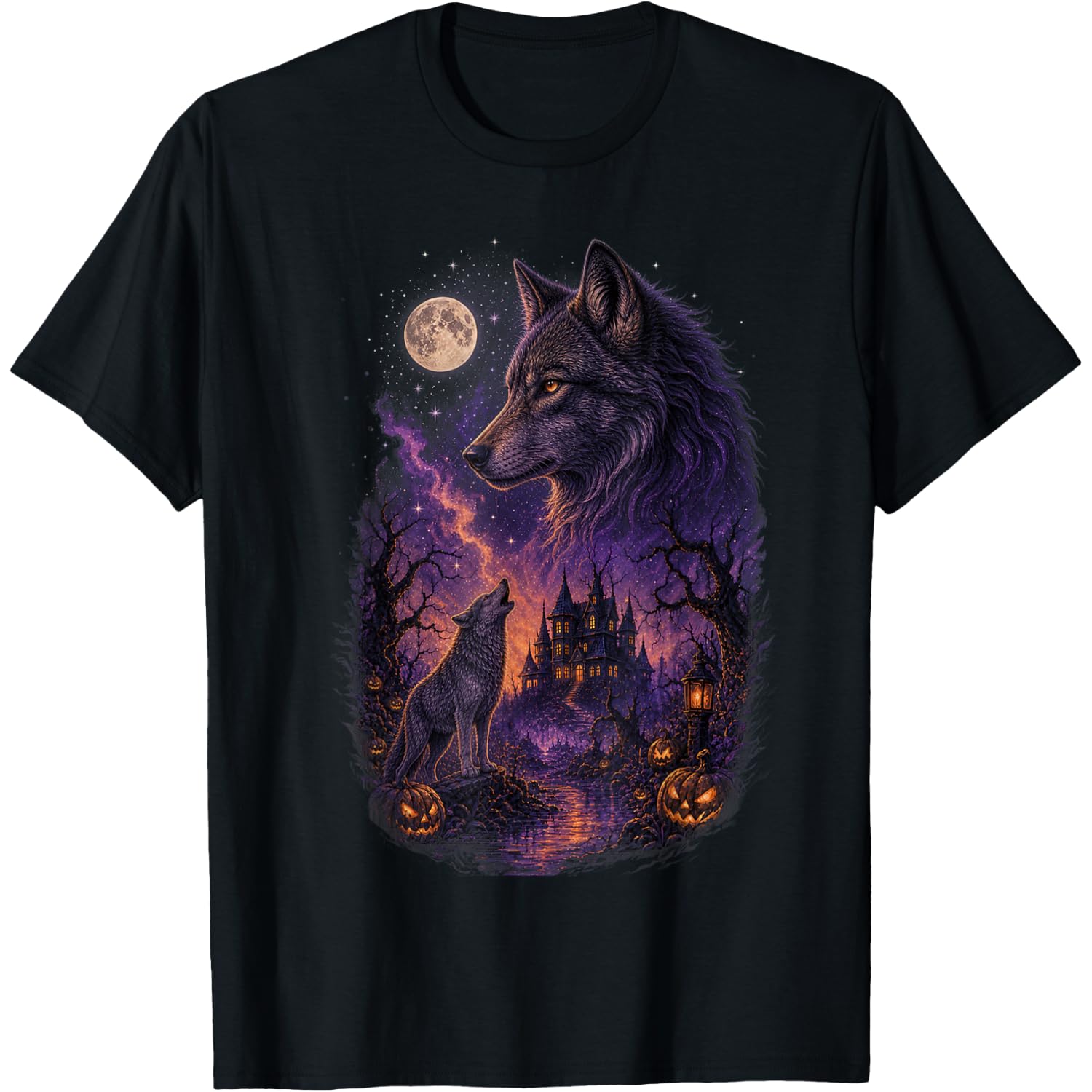 Wolf Howling to The Moon Vintage 90s Wolf Funny Halloween T-Shirt