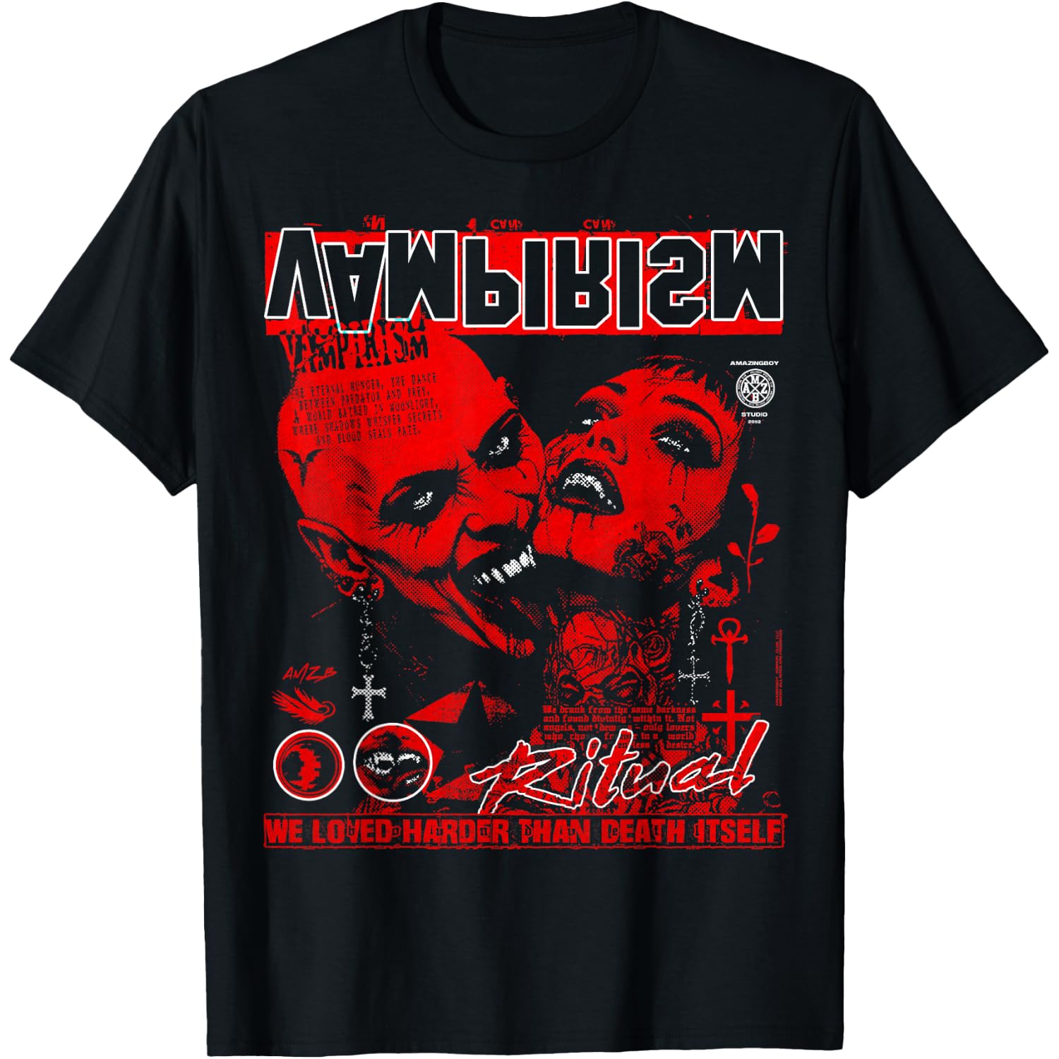 Y2K Horror Gothic Emo Vampire Couple Alt Goth Punk Grunge T-Shirt
