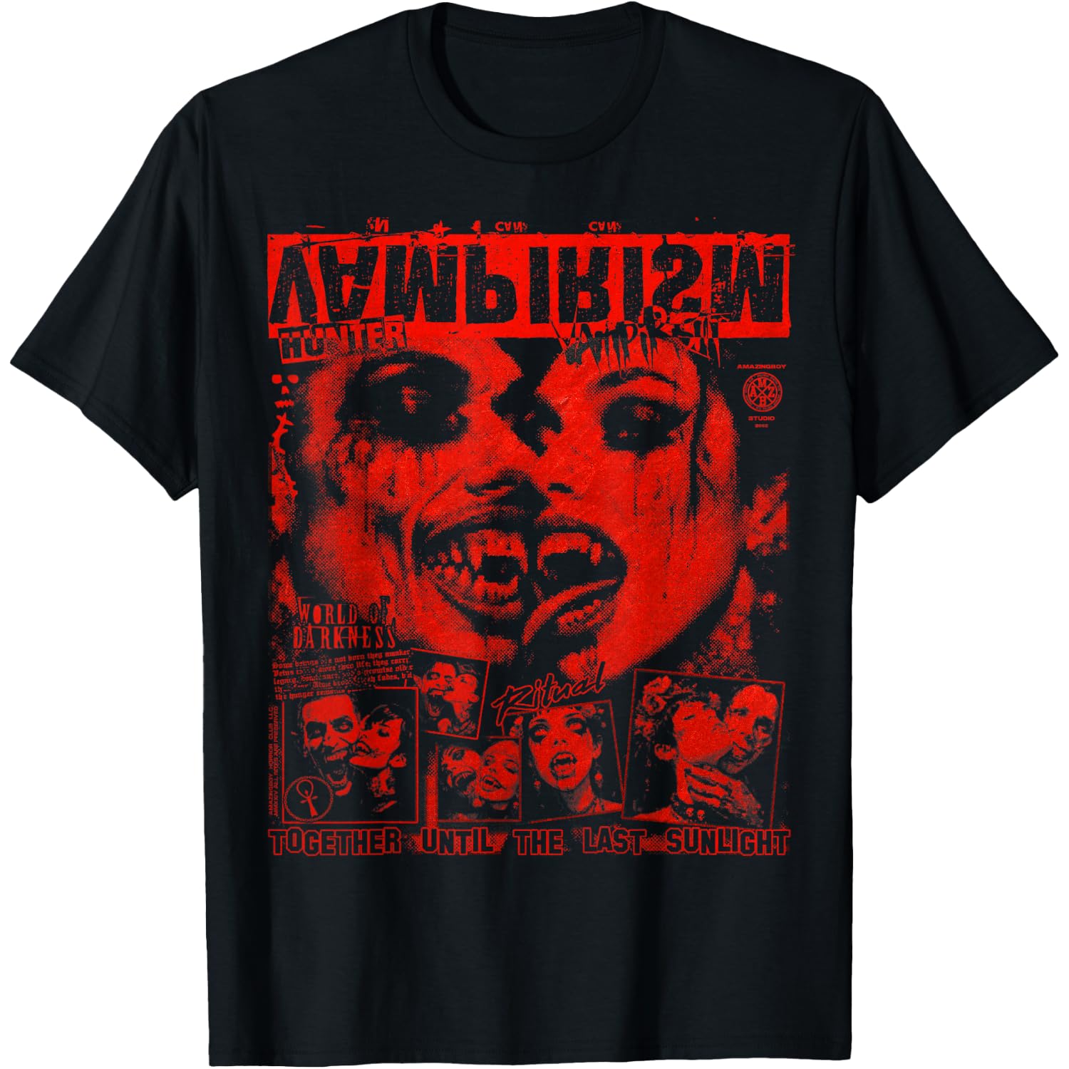 Y2K Horror Gothic Emo Vampire Couple Alt Goth Punk Grunge T-Shirt