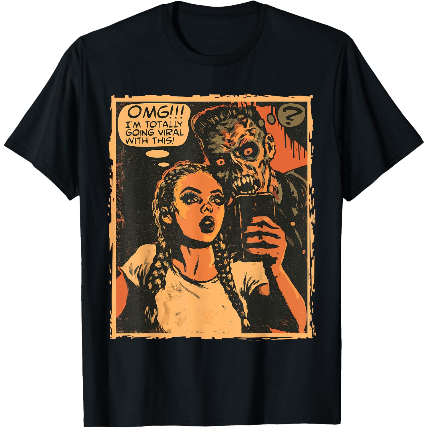 Zombie Selfie Viral Comic Horror Artwork for Halloween T-Shirt