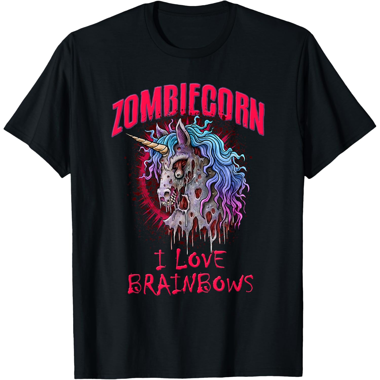 Zombie Unicorn I Love Brainbows Punk Rock Gothic Funny T-Shirt